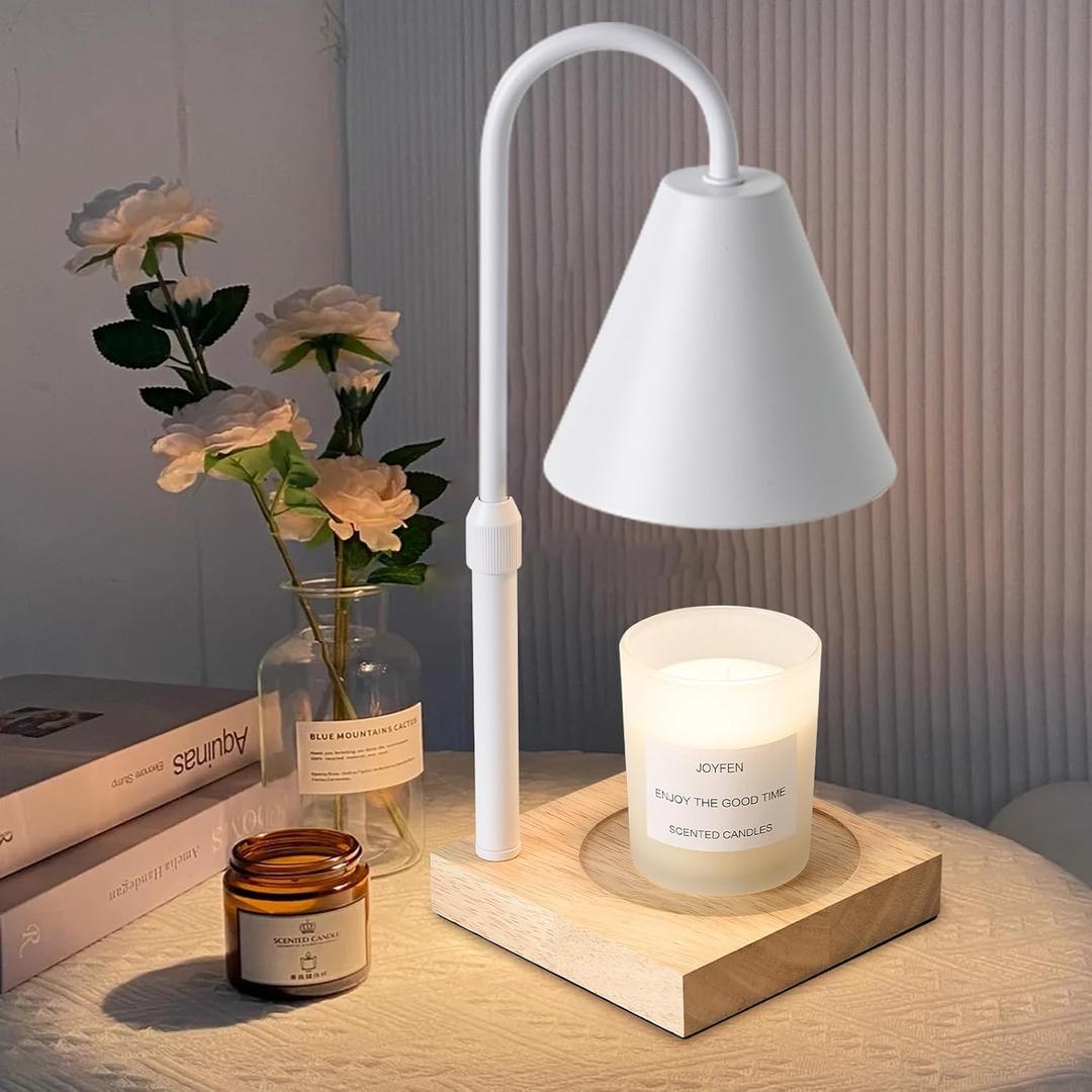Electric Candle Lamp with Timer: Adjustable Height for All Size Jar Candles, Dimmable Light with 2 Bulbs for Bedroom Home Decor, Gifts for Women, White