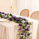 Veryhome 3PCS 23.7FT Artificial Purple Rose Flower Garland, Silk Hanging Floral Garland, Decorative Flower Vines for Room Decor Wedding Arch Flowers for Ceremony (Purple)