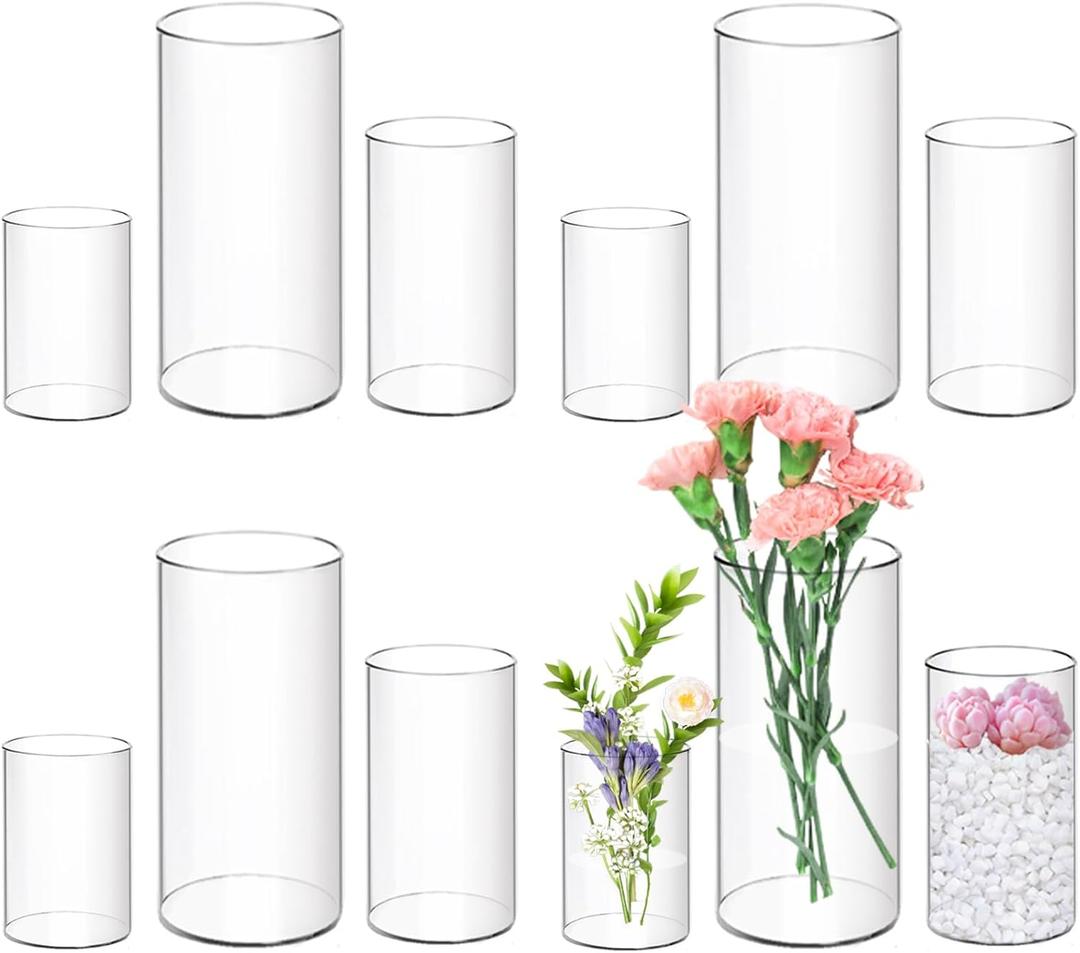 12 Pcs Acrylic Cylinder Vases 4,6,8 Inch Tall Clear Acrylic Flower Vases Bulk Floating Candle Holders Cylinder Plastic Vases for Centerpiece Table Wedding Home