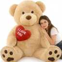 Tezituor Giant Teddy Bear Stuffed Animal 5Ft with Heart, Large Brown I Love You Bear Plush Toys for Kids Gift for Girlfriend