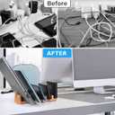 Oak Multi-Device Organizer with Cord Organizer and Anti-Scratch Pads Accessories Set  Vertical Stand for Laptops, Tablets, Phones, and External Hard Drives  Desk Station Dock for Home Office