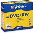 Verbatim DVD+RW 4.7GB 120Min Up to 4X Blank Discs Rewritable Up to 1000 Times - 10pk Slim Case