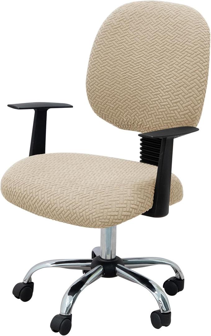 MIFXIN Computer Office Chair Cover Stretch Elastic Slipcover 2 Piece Stretchable Knitted Universal Computer Chair Seat Cover Furniture Protector for Office Home (Jacquard Khaki)