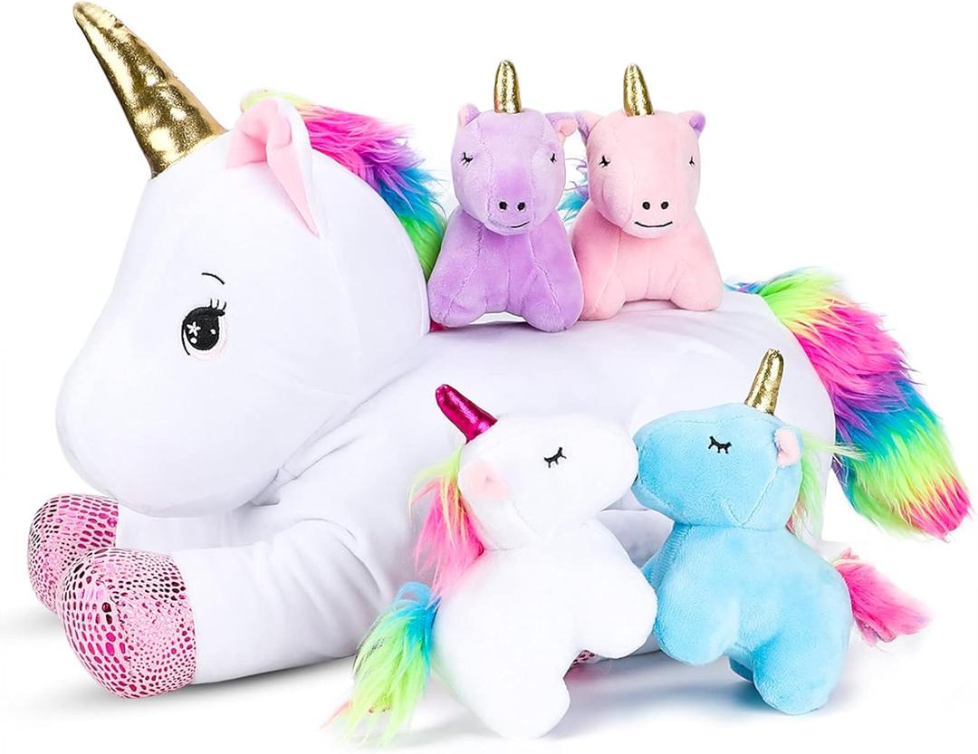 16inch Unicorn Stuffed Animals PlaySet- Unicorn Doll Toy Gifts for Girls - Stuffed Mommy Unicorn with 4 Baby Plush Unicorns