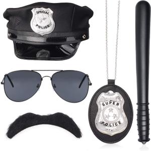 Beelittle Police Hat Baton Badge Sunglasses Mustache FBI Cop Swat Set Halloween