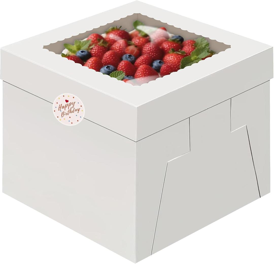 15pcs Cake Boxes,12x12x8 Inch Tall Cake Box with Window,White Bakery Boxes,Large Cookie Boxes,Bakery Boxes with Stickers ,Treat Boxes for Cake,Macaroon,Donuts, Pies, Cookies, Wedding, Birthday, Party
