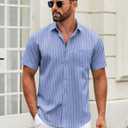 COOFANDY Mens Short Sleeve Casual Button Down Shirts Summer Untucked Dress Shirts with Pocket (Blue)