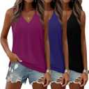Riyiper 3 Pack Women's V Neck Tank Tops Sleeveless T Shirts Loose Casual Tunic Tank Summer 2025 Beach Vacation Clothes(Size XL Fuchsia, Navy Blue, Black)