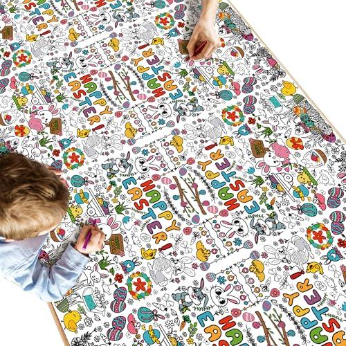 OHOME Easter Coloring Tablecloth - Easter Decorations Gifts for Kids -Crafts Decor Games Treats Party Favors Supplies |Backdrop Banner,54" x 88"