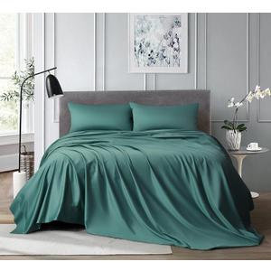 Queen Sheet Set Green 100% Egyptian Cotton Satin Sheets 1000 Thread Count Luxury Hotel Quality Deep Pocket Queen Sheets Soft Silky Cooling Queen Size Bed Set 4PC Green