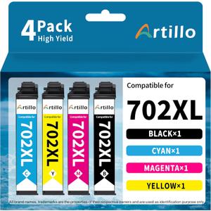 Remanufactured Ink Cartridge Replacement for Epson 702 Ink Cartridges 702XL T702 T702XL to use for Epson Workforce Pro WF-3720 WF-3730 WF-3733 Printer (2 Black, 1 Cyan, 1 Magenta, 1 Yellow, 5 Pack)