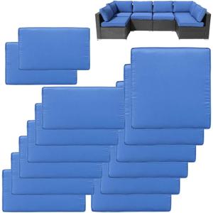 14Pcs Patio Cushion Covers Replacement Splashproof UV-Resistant Inelastic Covers with Zippers, Max Compatible 25.6x25.6x4inch Patio Cushion, for 7 Pcs Outdoor Patio Furniture Sets (Bright Blue)