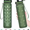 Enerbone Water Bottle, Leakproof BPA & Toxic Free, Motivational Water Bottle with Times to Drink and Straw, Fitness Sports Water Bottle with Strap for Office, Gym, Outdoor Sports (32 Ounces, Hunter Green)