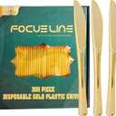 FOCUSLINE 300 Pack Disposable Gold Plastic Knives, Solid and Durable Plastic Cutlery Knives, Heavy Duty Disposable Utensil Silverware for Catering, Parties, Dinners, Weddings