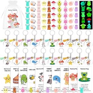 50 Set Inspirational Gifts Bulk Thank You Gift Luminous Resin Animals Inspirational Cards Motivational Keychain Organza Bags Staff Employee Appreciation Gifts Pocket Favors for Teacher Nurse Coworkers
