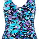 Ocean Blues Women's Retro Tankini Swimsuit Shirring Tummy Control Tankini Top Only (Medium, Multi Floral)