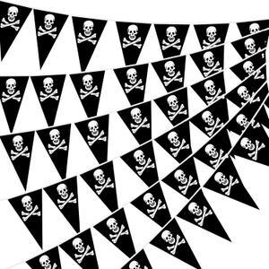 Tatuo 99 ft Pirate Banner Flag Skull Halloween Pirate Party Decorations Jolly Roger Garland Birthday Triangle Pennant Bunting Decor for Celebration Indoor Outdoor Party Supplies