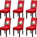Christmas Chair Covers, Stretch Dining Room Chair Covers Set of 6, Christmas Decoration/Home Decor Chair Protector Slipcovers (Red Santa Claus)