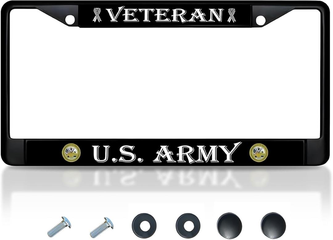 Car License Plate Frame - License Plate Frame US Army Veteran - Standart Cars USA Stainless Steel Frame for Front and Rear - Metal Plate Frame with 2 Holes and Screws 6x12.25 inches