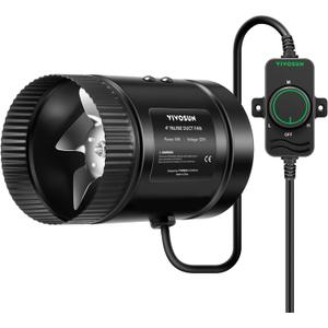 VIVOSUN Inline Booster Duct Fan 4” 106 CFM with Speed Controller, HVAC Exhaust Ventilation Fan with Low Noise for Basements, Bathrooms, Kitchens, Attics, Grow Tents