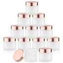 12 Pcs 60g/2oz Glass Cosmetic Jars Refillable Cream Bottle Containers Empty Sample Vials Jar with Rose Gold Lid for Eye Cream Lotion Ointments Lip Balm Scrub - Frosted