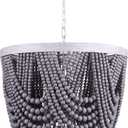 Nicole Chandelier - 5-Light, 60W Type C, Grey Real Wood Beads, 18.5" W x 23" H, Unique Design for Dining Rooms, Living Areas
