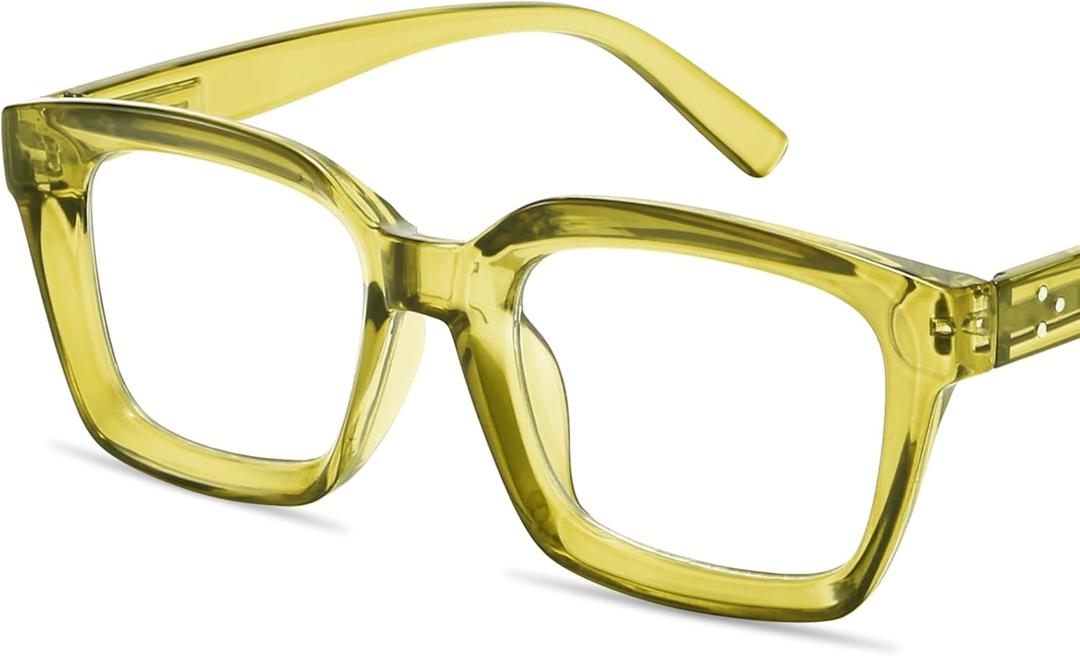 IBOANN Oversized Blue Light Glasses for Woman, Funky Fashion Glasses With Preppy Look, Reduce Screen Fatigue Computer Glasses (Medium, Olive Green)