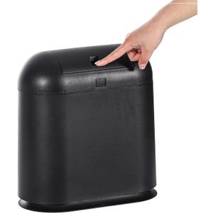 10 Liter Plastic Trash Can with Press Top Lid for Bathroom,Black 2.6 Gallon Dog Proof Garbage Can,Narrow Toilet Waste Basket and Covered Wastebasket for Room Bedroom Kitchen,Office and Dorm,Pack of 1