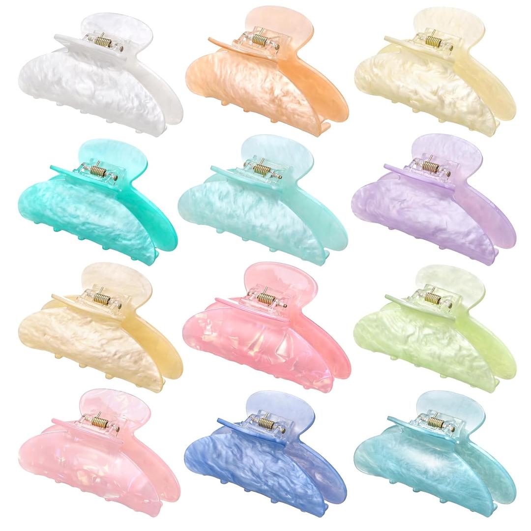 12 Pack Acrylic Claw Clips, Cute Champagne Blue Pink Colors Hair Clips Strong Hold Hair Claw Barrettes for Thick Thin Hair, Stylish French Hair Accessories for Women Girls
