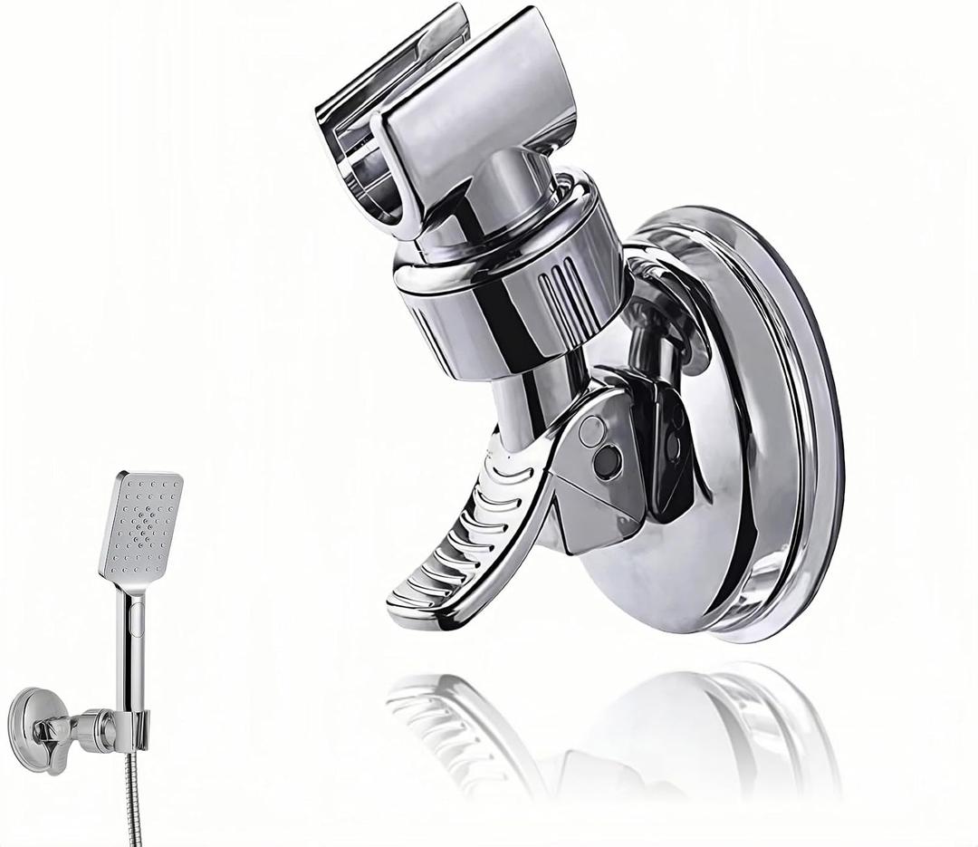 Adjustable Shower Head Holder with Vacuum Suction Cup | No Drill Removable Wall Mount for Handheld Shower | 360 Rotation & Angle Adjustable Bathroom Organizer | Chrome ABS Plastic (Silver)