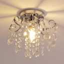 Q&S Small Crystal Chandelier,Flush Mount-Modern Mini Ceiling Light Fixture for Hallway/Entryway/Bedroom/Bathroom/Closet,Chrome Metal with K9 Crystal