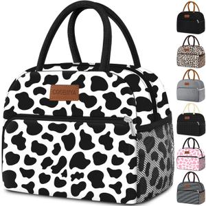 Coobiiya Lunch Bag Women, Lunch Box for Women Adult Men, Small Leakproof Cute Lunch Tote Large Capacity Reusable Insulated Cooler Lunch Container for Work/Office/Picnic/Travel-Cow