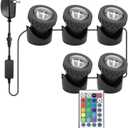RGB Pond Lights with Timer, IP68 Waterproof Underwater Dimmable LED Fountain Lights for Outdoor Landscape Fish Tank Pond Fountain Waterfall Garden Lawn, 5 Lights