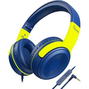 ELECDER Kids Headphones, S8 Wired Headphones for Kids with Microphone for Boys Girls, Adjustable 85dB/94dB Volume Limited, 3.5 mm Jack for School/Kindle/Smartphones/Tablet/Airplane Travel(Navy/Green)