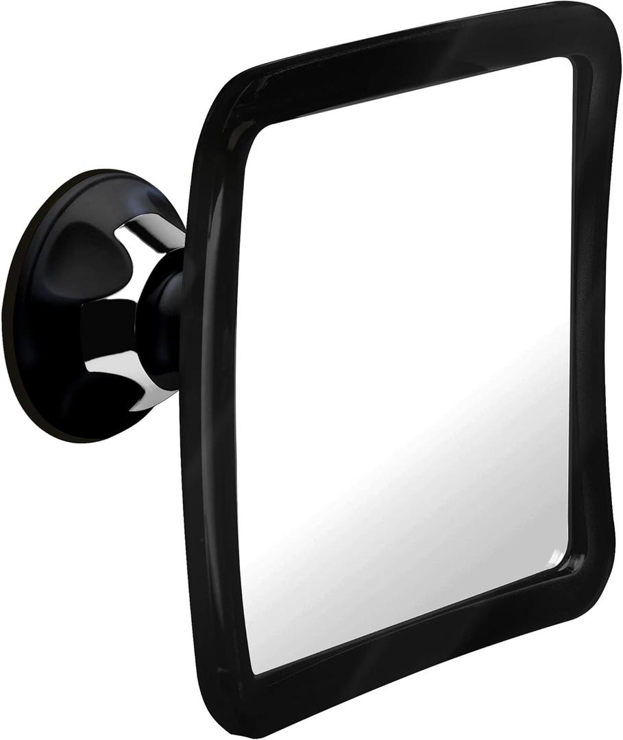 MIRRORVANA Fogless Shower Mirror for Shaving with Upgraded Suction, Anti Fog Shatterproof Surface and 360 Swivel, 1X Magnifying, 6.3 x 6.3 Inch (Black)