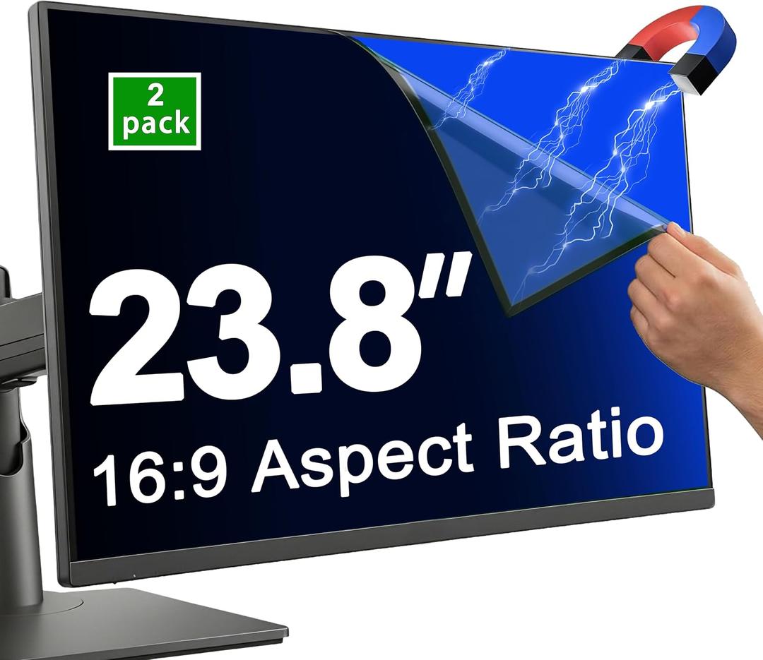 2 Pack 23.8 Inch Privacy Screen for 16:9 Widescreen Monitor, Magnetic Removable Anti-Spy Filter, Anti-Glare Blue Light Reduction Screen Protector, Anti-Scratch
