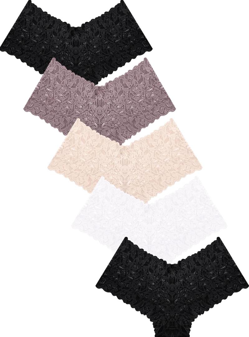READY TO LOVE Sexy Women's Underwear Lace Shorts V Waist Breathable Cheeky Panties Boyshorts Underwear Women 5 Pack (Large)