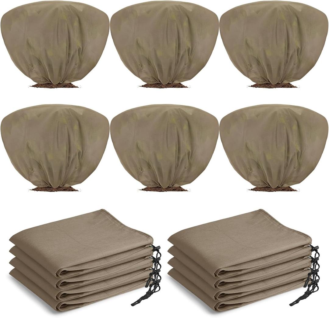 12 Pcs Winter Plant Covers Freeze Protection 39.4x23.6 Inch Horizontal Shrub Tree Rose Plant Protection Bags Frost Blanket with Drawstring for Fall Winter Outdoor Garden Planting (Brown)