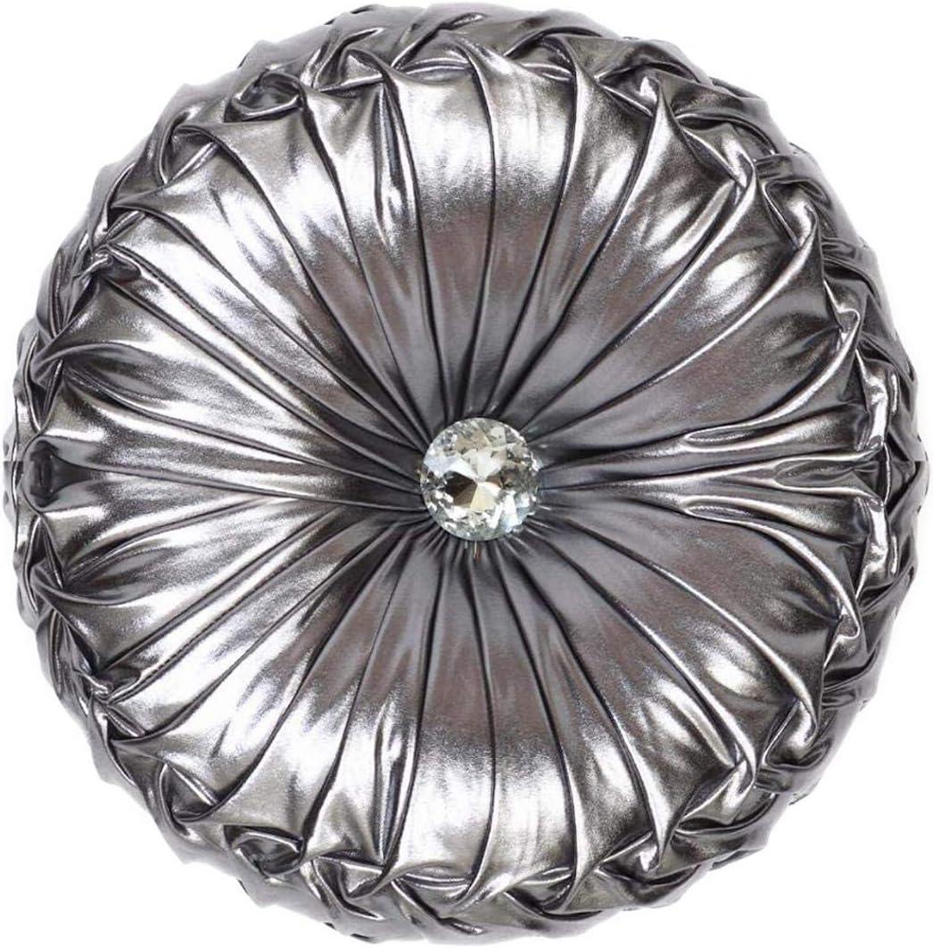 European Round Throw Pillow, Soft Spandex Fabric Pumpkin Pleated Handmade Metallic Accent Insert Cushion, Diamond to Enhance for Sofa Bedroom livingroom Couch Cover Chair-Pewter