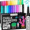 ARTISTRO 24 Liquid Chalk Markers Fine Tip Pre-Activated, Erasable for Glass, Windows, Cars, Chalkboard Markers with White Chalk for Kids & Adults