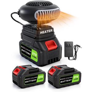 Battery Operated Heater Cordless, Portable Heater Car Window Defroster with Two 3000mAh Rechargeable Battery Powered Heaters with Anti Tilt Design for Indoors/Cars/Camping (60 Minutes Life)