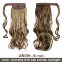 CJL HAIR 18" Long Ponytail Hair Extension Wrap Around Pony Tail Clip in Curly Wavy Synthetic Fake Hairpiece for Women Ash Medium Brown/Ash Blonde