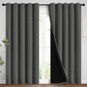 Yakamok Total Blackout Curtains, 2 Thick Layers Completely Blackout Soild Thermal Insulated Drapes with Black Liner for Bedroom(62Wx84L, Dark Grey, 2 Panels)