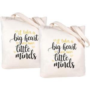 CARAKNOTS Teacher Bag Teachers Gifts for Women Valentines Day Appreciation Week Birthday Thank you Graduation End of Year Christmas Retirement Canvas Tote Bag with Pocket 2 Pcs