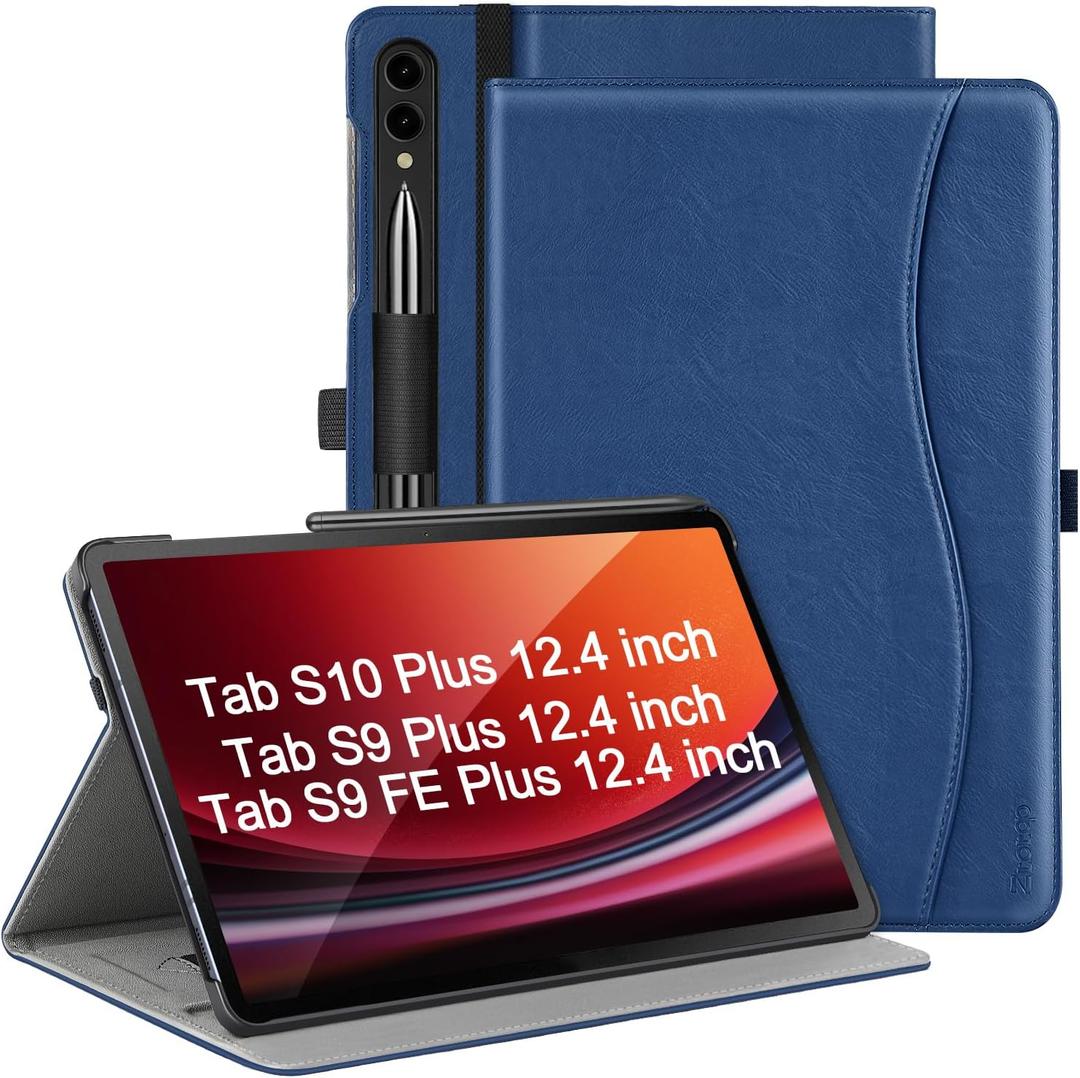 ZtotopCases for Samsung Galaxy Tab S10 Plus Case 2024/ S9 Plus/ S9 FE Plus 5G 12.4 Inch 2023, Premium PU Leather Cover with Hand Strap/Front Pocket/S Pen Holder for Tablet S10+/S9+/S9 FE+, Blue