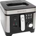 West Bend Deep Fryer with Adjustable Temperature Control Nonstick Basket Easy-View Window and Temperature Guide, Folding Handle and Locking Cover for Easy Storage, 3-Liter, Silver