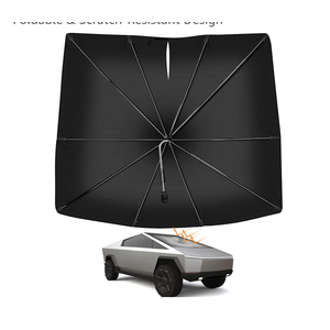 Soruci Windshield Sun Shade Umbrella For Tesla Cybertruck 2024 2025 Truck Accessories, Titanium Silver Coating For UV Ray Block Foldable Car Front Window Sunshade With Storage Pouch Keep Cool