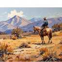 Ranch Landscape Paint by Numbers Kit for Adults - DIY Cowboy Looking Over Mountains Painting on Canvas, Acrylic Paint Set, Suitable for Beginners, Art for Home Decoration or Gifts(12X16IN Framed)