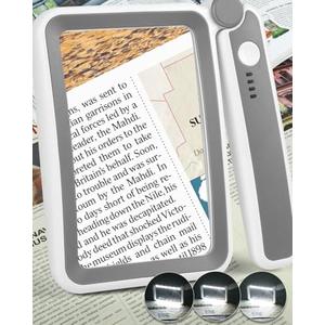 AKKYCVS Magnifying Glass with Light, Rechargeable 5X Large Page Magnifier for Reading, Folding Handheld Dimmable, LED Lighted Rectangle Magnifier for Reading Book Small Print for Seniors Low Vision