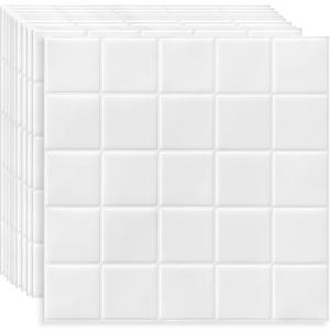 DEWOO Square White Peel and Stick Backsplash Tiles Self Adhesive Subway Checkered for Kitchen Bathroom Wall (10-Sheet, 12"12")
